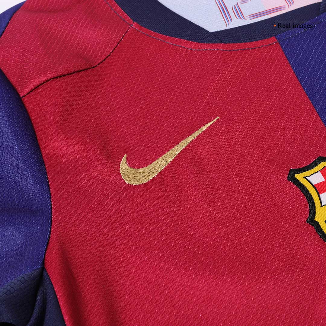 Barcelona 2024/25 Domača otroška nogometna majica (majica, kratke hlače, nogavice) rdeča in modra
