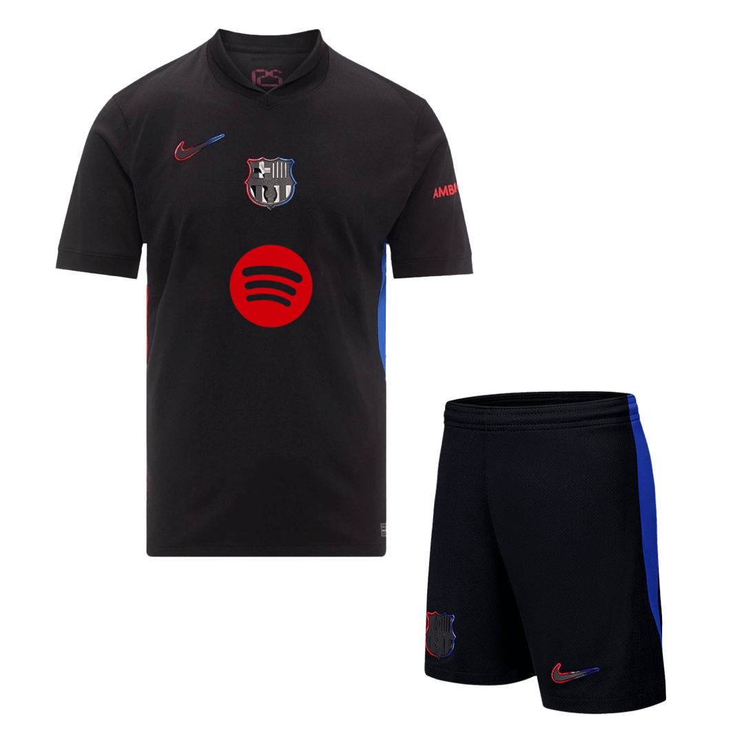 Barcelona 2024/25 Gostujoči komplet (majica in kratke hlače), črna - logotip Spotify brez besedila