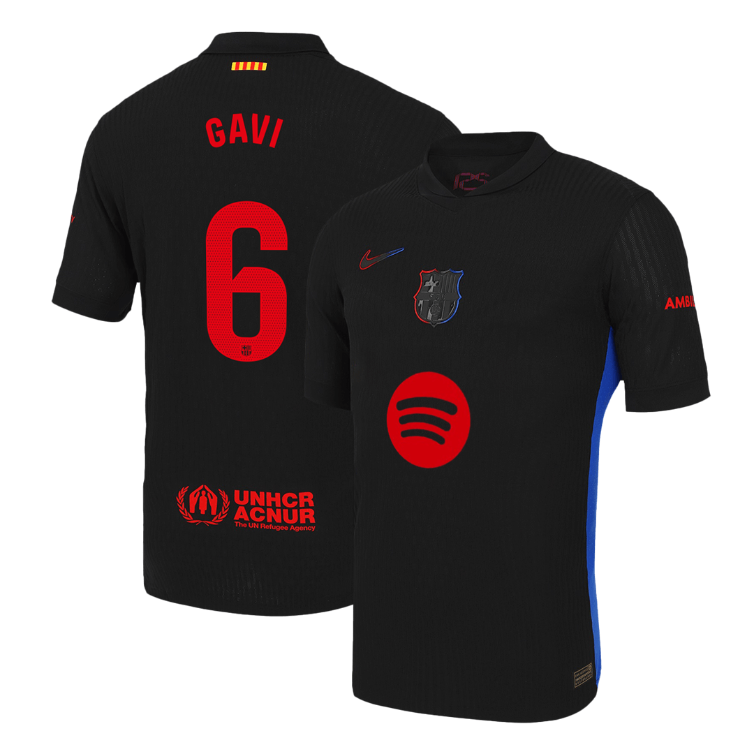 GAVI #6 Authentic Barcelona gostujoča nogometna majica 2024/25 črna - logotip Spotify brez besedila