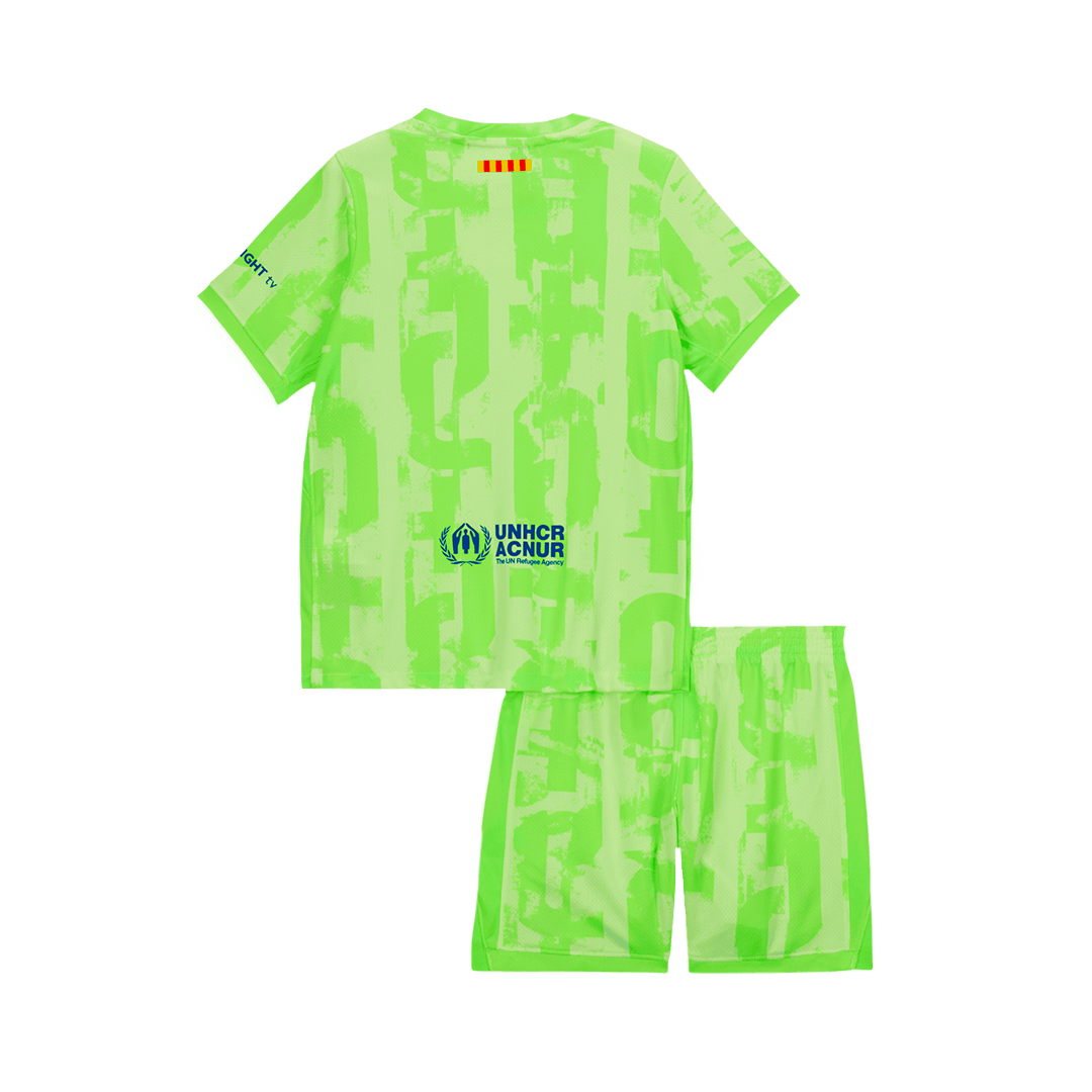 Barcelona 3rd Edition gostujoči komplet (majica in kratke hlače) 2024/25 zelena - UCL (logotip Spotify brez besedila)