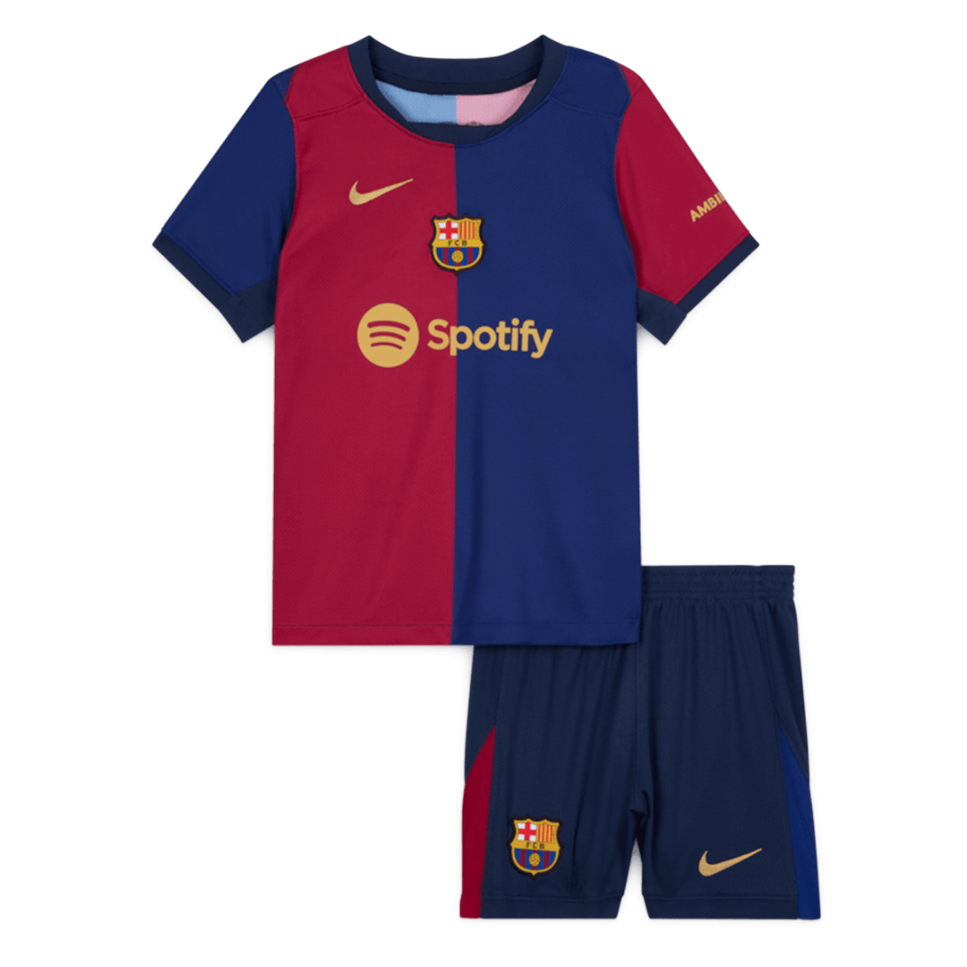 Barcelona 2024/25 Domača nogometna majica za otroke (majica in kratke hlače) rdeča in modra