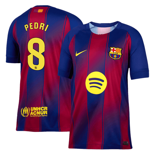 Domača nogometna majica PEDRI #8 Barcelona 2025/26 rdeča in modra