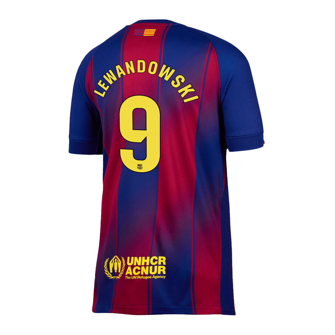 LEWANDOWSKI #9 Barcelona Domača nogometna majica 2025/26 rdeča in modra
