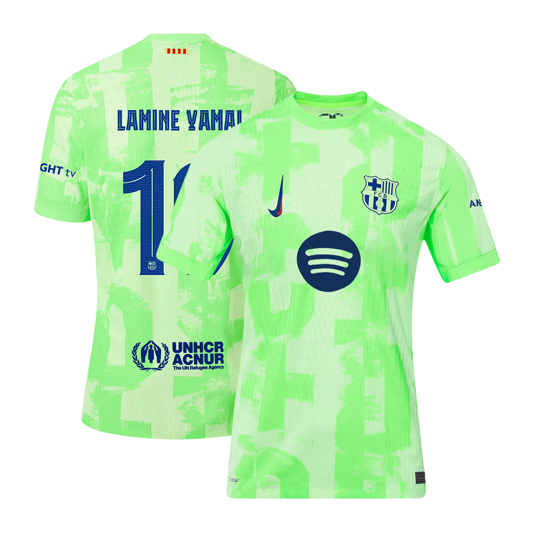 Verodostojni nogometni dres Lamine Yamal #19 Barcelona Third Away Soccer Jersey 2024/25- UCL(Logotip Spotify brez besedila)