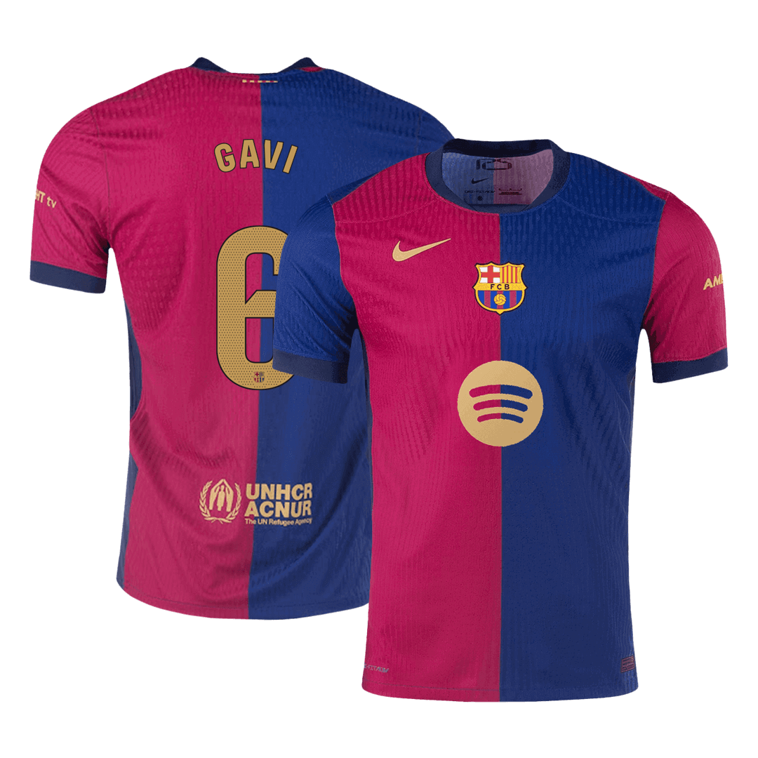 Verodostojna GAVI #6 Barcelona domača nogometna majica 2024/25 - logotip Spotify brez besedila