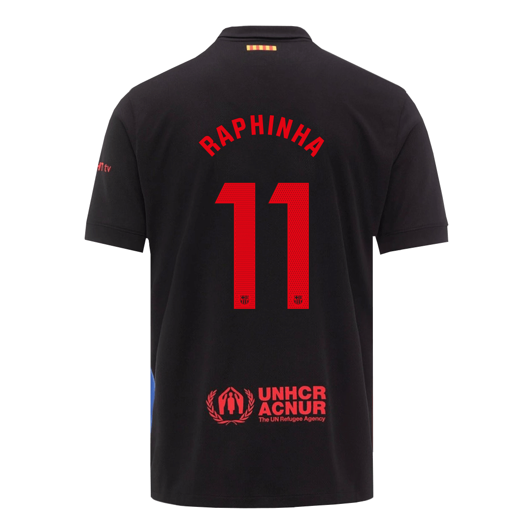 Barcelona RAPHINHA #11 gostujoča moška nogometna majica 2024/25 - logotip Spotify brez besedila