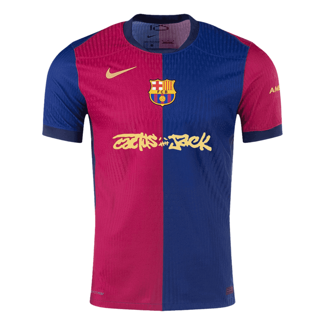 Pristna domača nogometna majica Barcelona x Travis Scott 2024/25 rdeča in modra