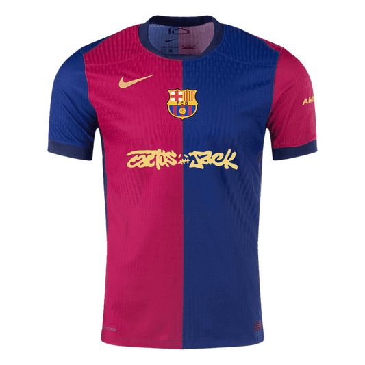 Pristna domača nogometna majica Barcelona x Travis Scott 2024/25 rdeča in modra