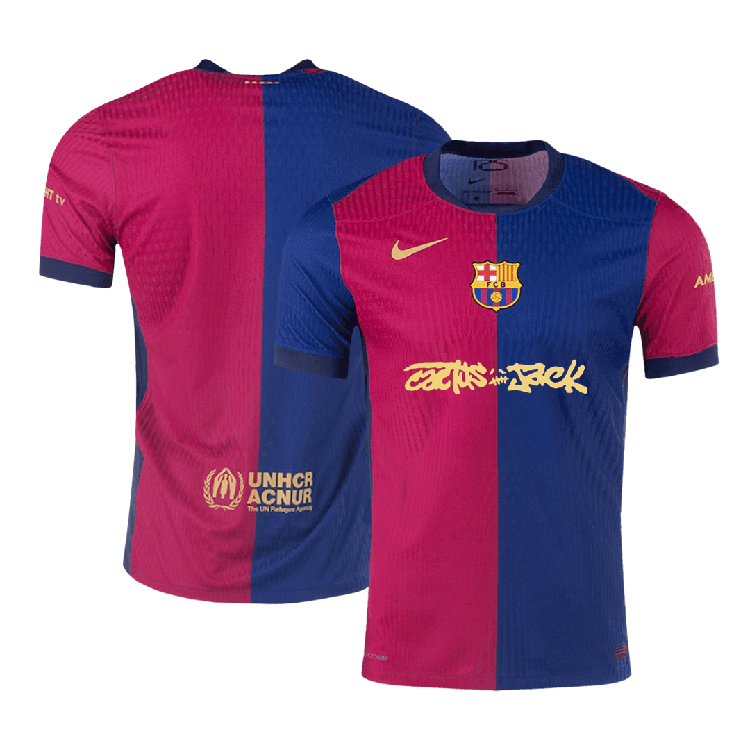 Pristna domača nogometna majica Barcelona x Travis Scott 2024/25 rdeča in modra