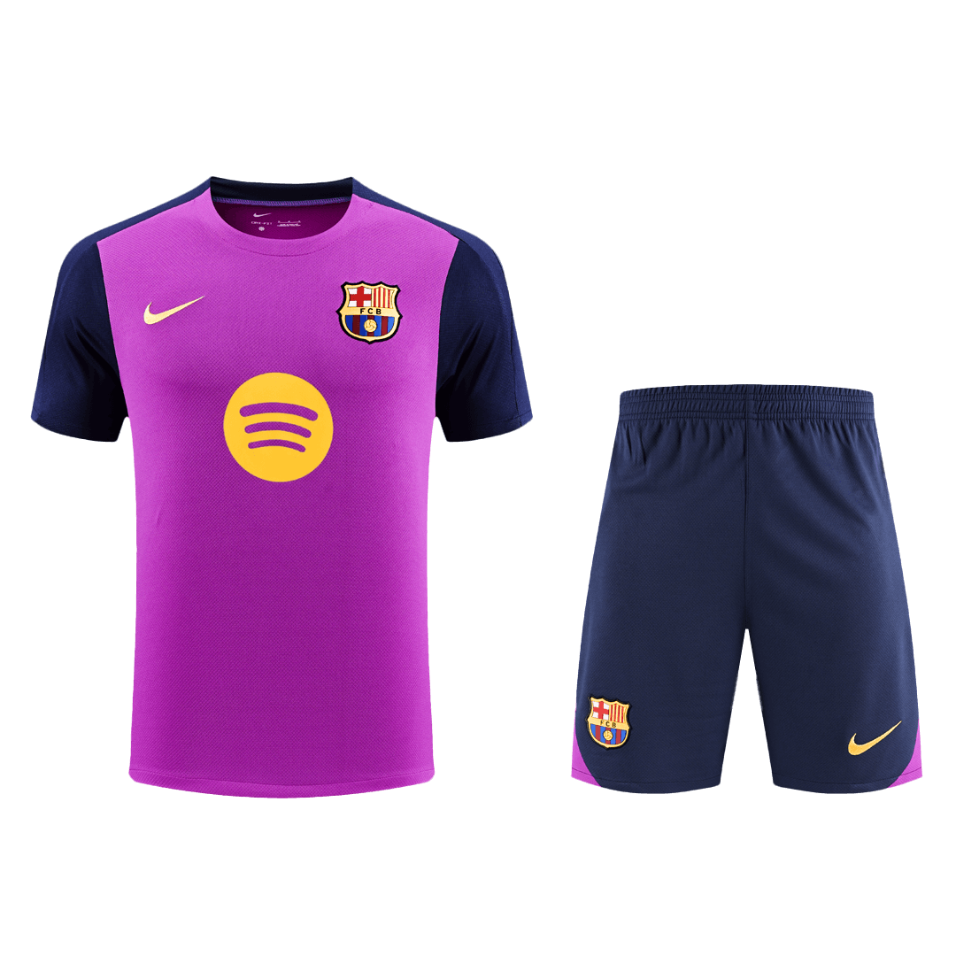 Komplet nogometnega dresa za trening pred tekmo Barcelona (majica + kratke hlače) 25/26 vijolična