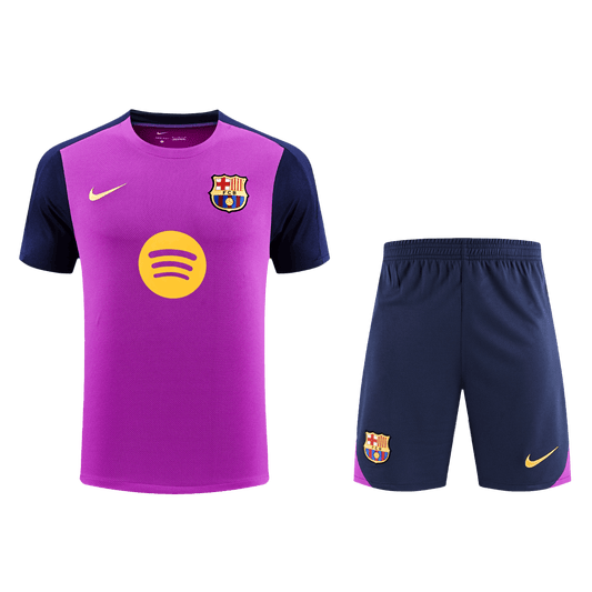 Komplet nogometnega dresa za trening pred tekmo Barcelona (majica + kratke hlače) 25/26 vijolična