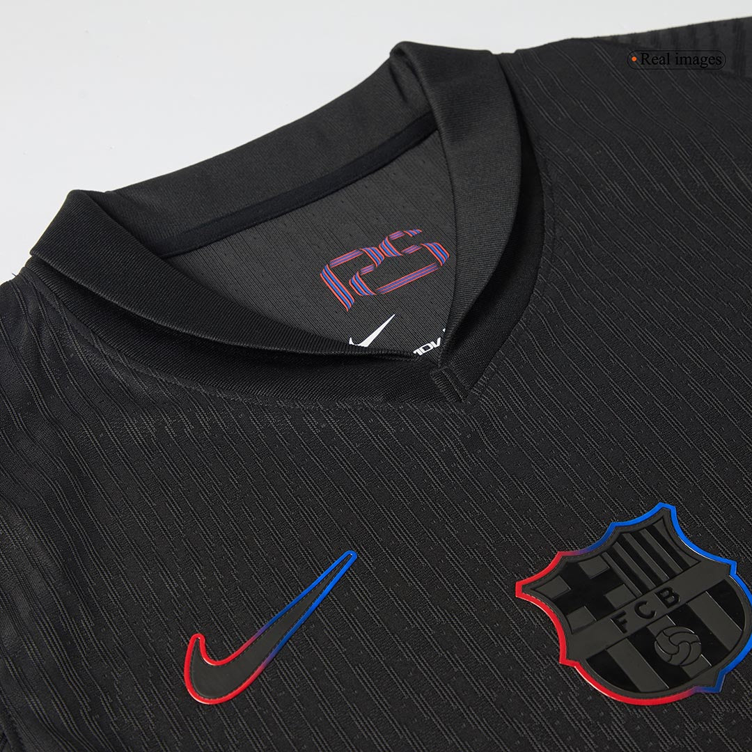 LAMINE YAMAL #19 Authentic Barcelona gostujoča nogometna majica 2024/25 črna - logotip Spotify brez besedila