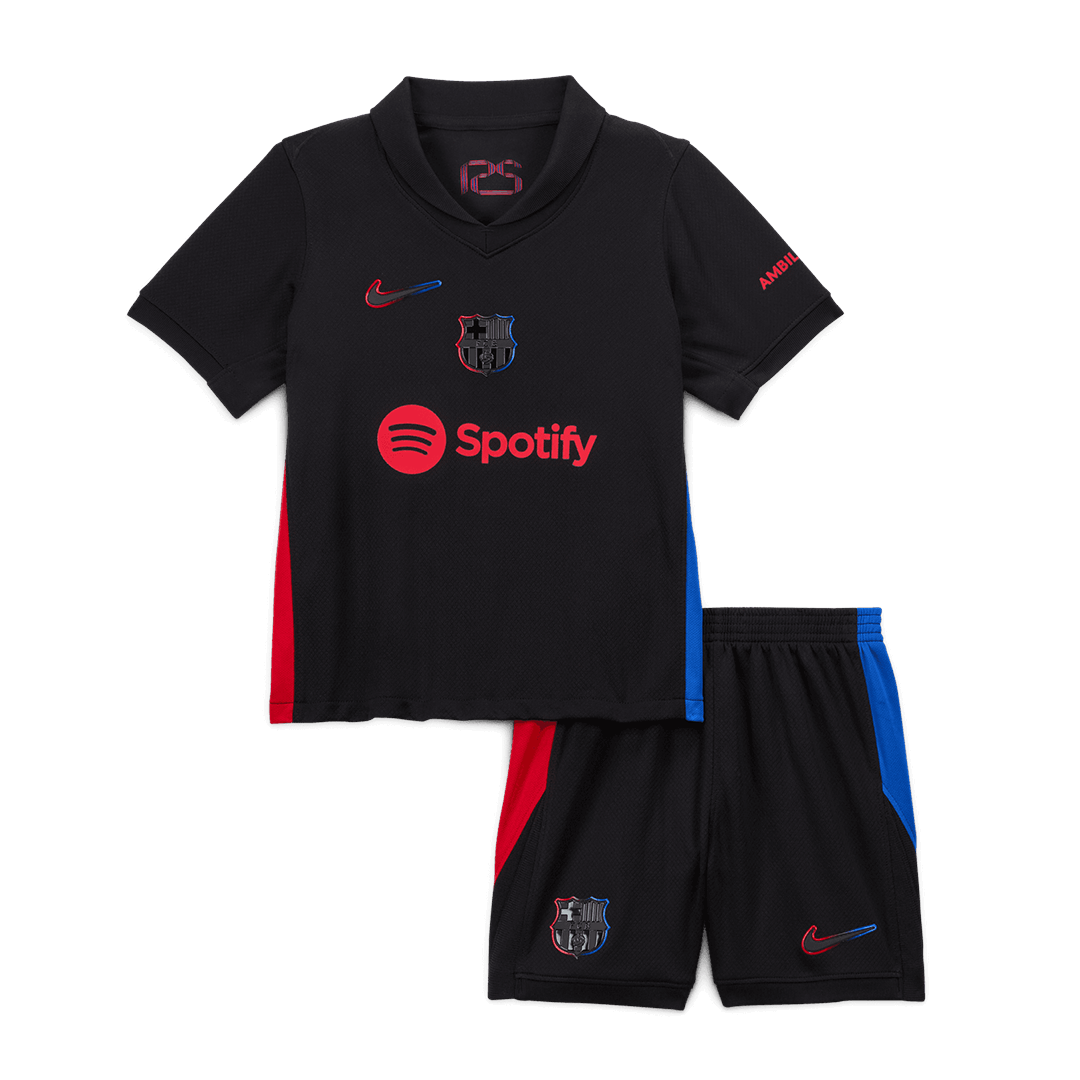 Barcelona 2024/25 Kids Away nogometna majica (majica in kratke hlače) črna (nekdanji sponzor)