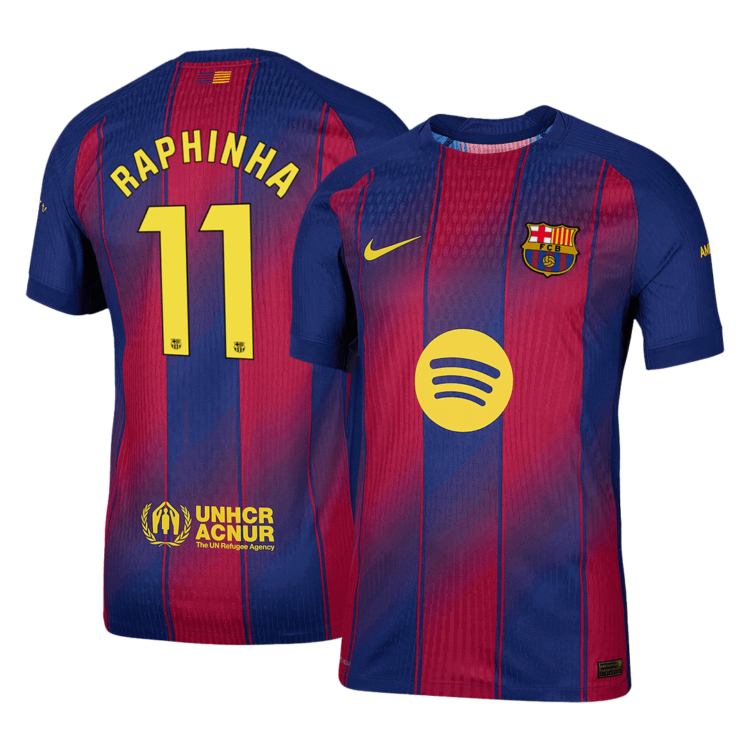 RAPHINHA #11 Authentic Barcelona Domača nogometna majica 2025/26 Rdeča in modra