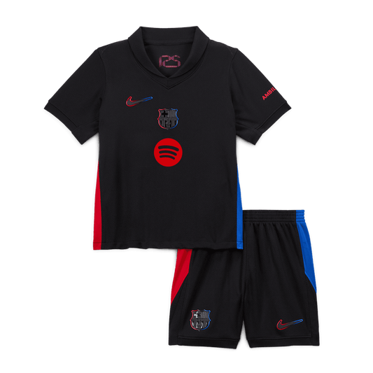 Barcelona 2024/25 Kids Away Nogometna majica (majica in kratke hlače), črna - logotip Spotify brez besedila
