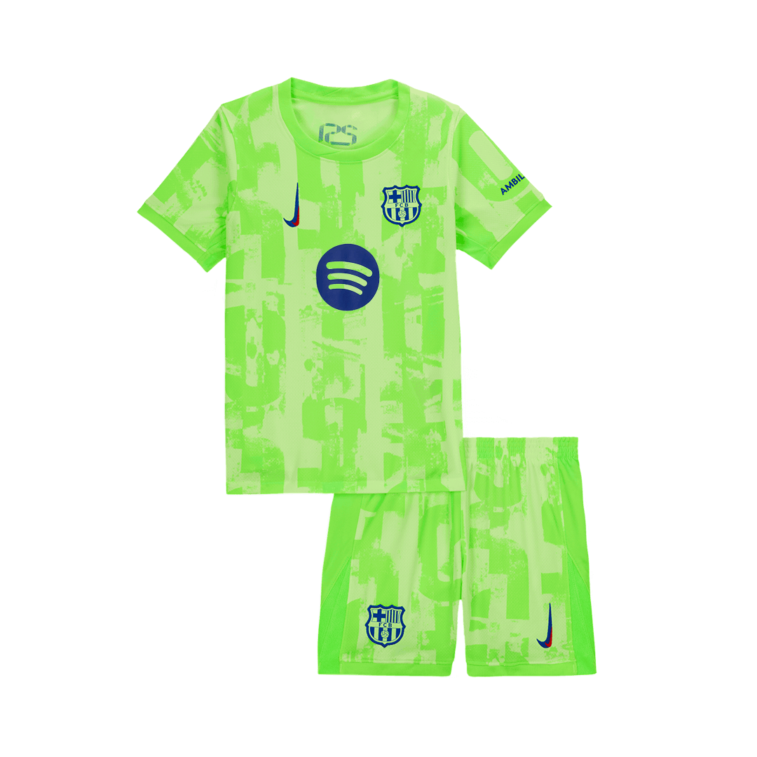 Barcelona 3rd Edition gostujoči komplet (majica in kratke hlače) 2024/25 zelena - UCL (logotip Spotify brez besedila)