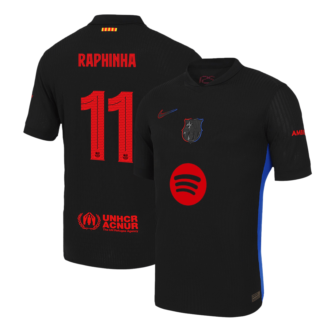 RAPHINHA #11 Authentic Barcelona Away 2024/25 Black - UCL (logotip Spotify brez besedila)