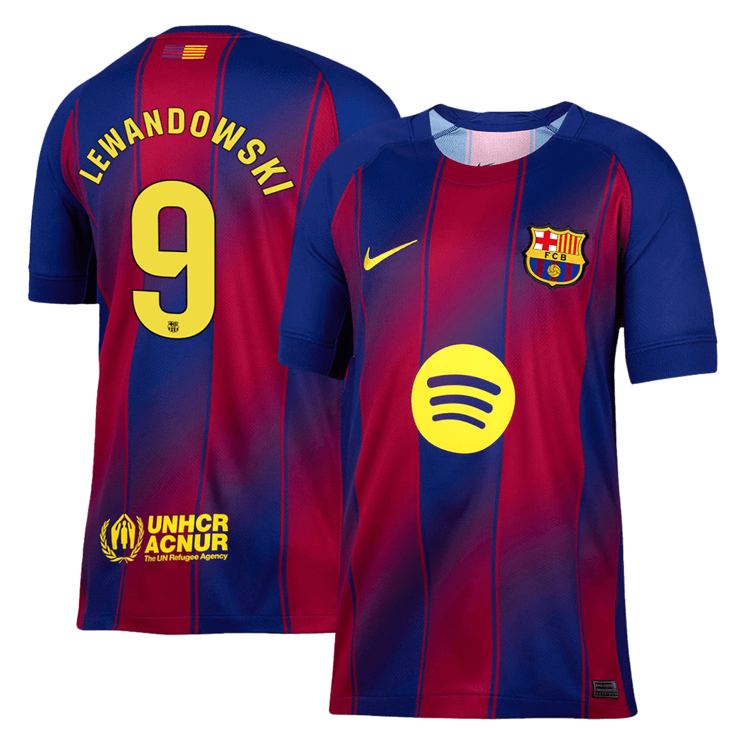 LEWANDOWSKI #9 Barcelona Domača nogometna majica 2025/26 rdeča in modra