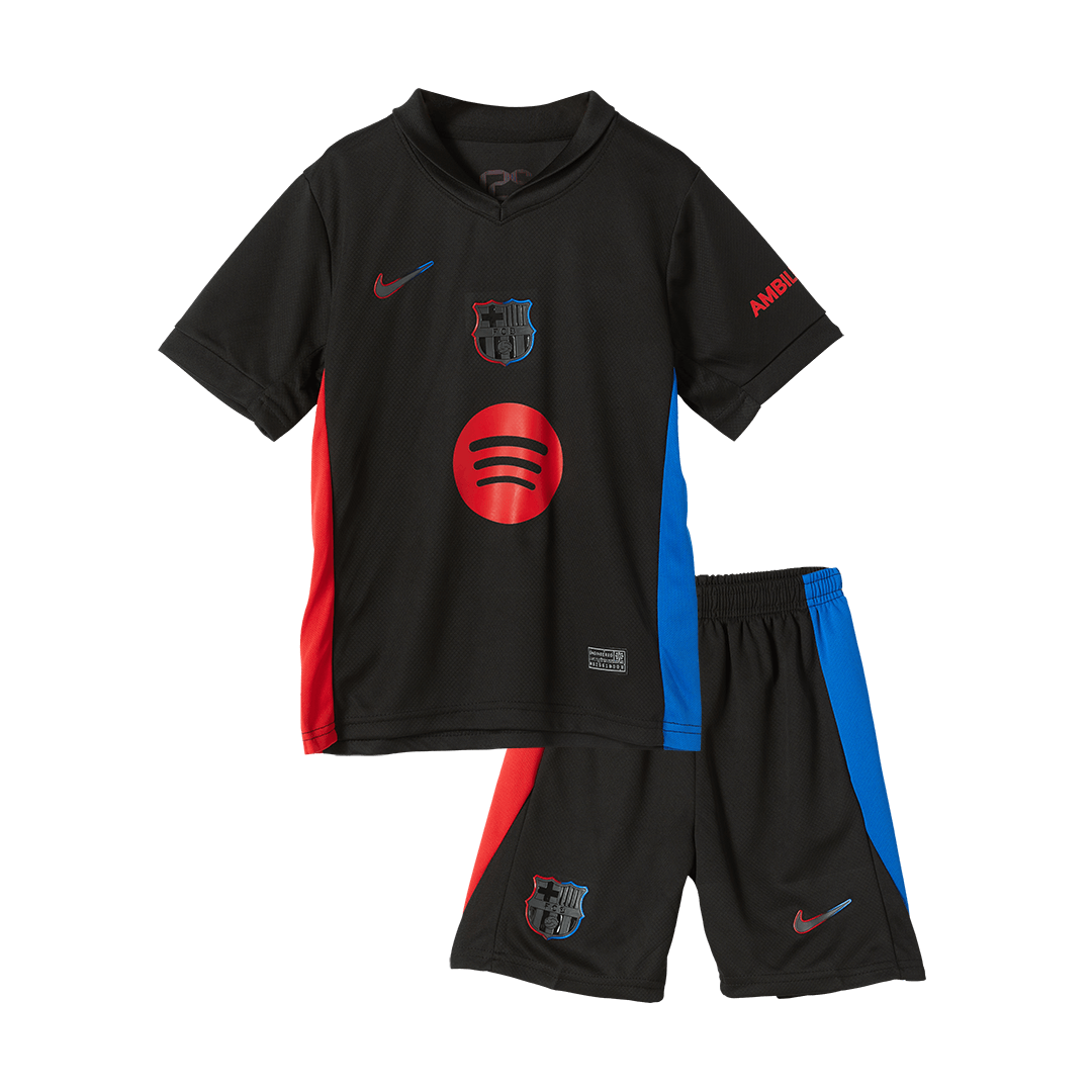 Barcelona 2024/25 Kids Away Nogometna majica (majica in kratke hlače), črna - logotip Spotify brez besedila
