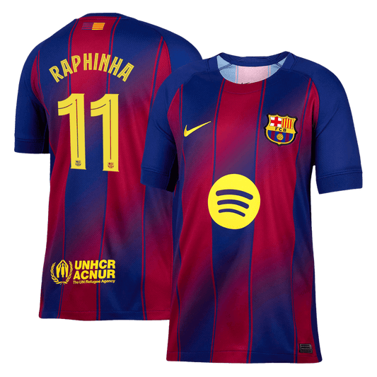 RAPHINHA #11 Authentic Barcelona Domača nogometna majica 2025/26 rdeča in modra - UCL