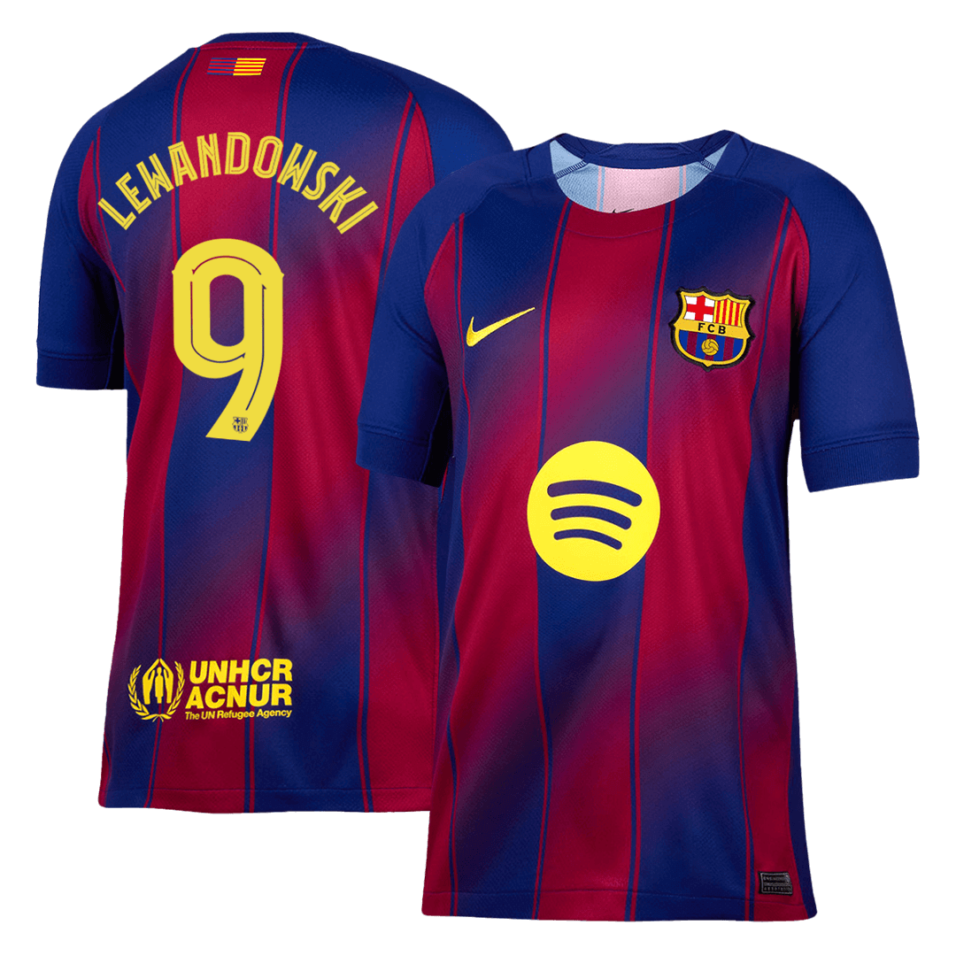LEWANDOWSKI #9 Barcelonin domači nogometni dres 2025/26 rdeče-moder - UCL