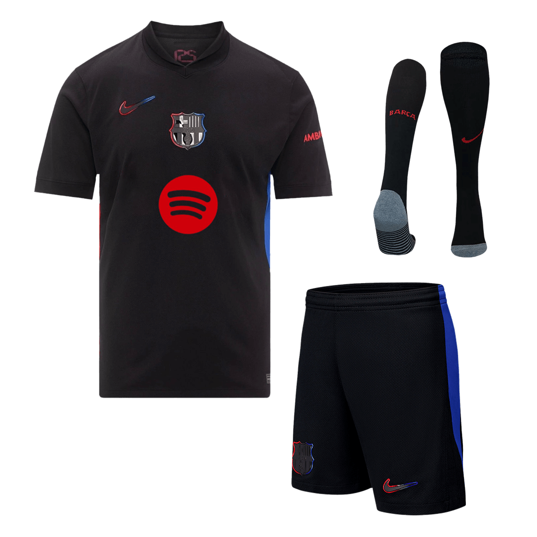 Barcelona 2024/25 Gostujoči komplet (majica, kratke hlače in nogavice), črna - logotip Spotify brez besedila