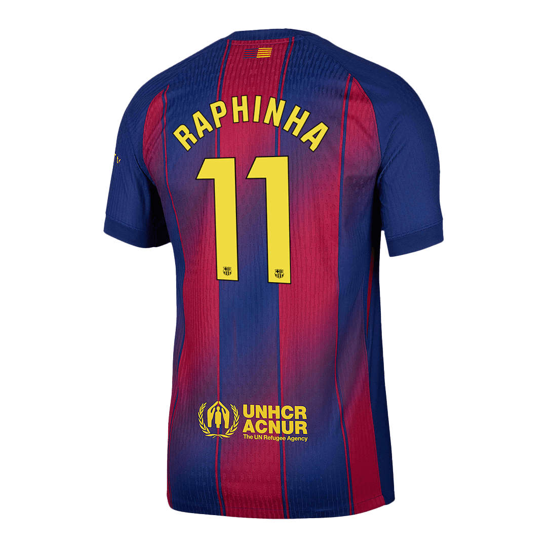 RAPHINHA #11 Authentic Barcelona Domača nogometna majica 2025/26 Rdeča in modra