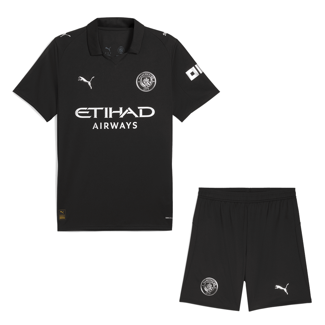 Nogometni dres Manchester Cityja za goste (dres + kratke hlače) 2025/26 črne barve