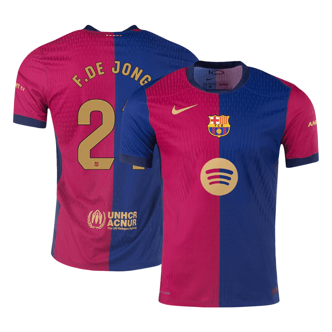 Verodostojna majica domačega nogometa F.DE JONG #21 Barcelona 2024/25 – logotip Spotify brez besedila