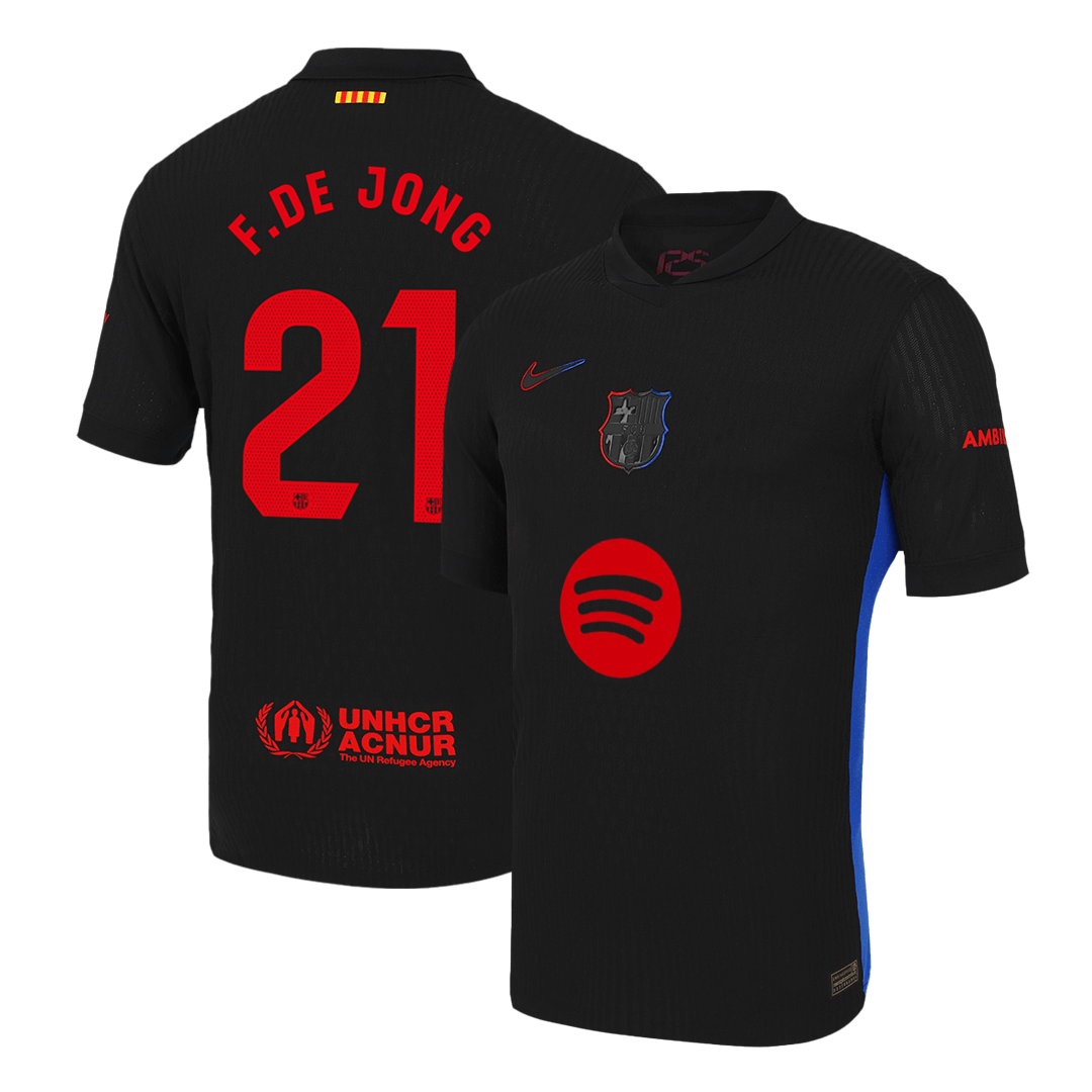 F.DE JONG #21 Authentic Barcelona gostujoča nogometna majica 2024/25 črna - logotip Spotify brez besedila
