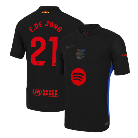F.DE JONG #21 Authentic Barcelona gostujoča nogometna majica 2024/25 črna - logotip Spotify brez besedila