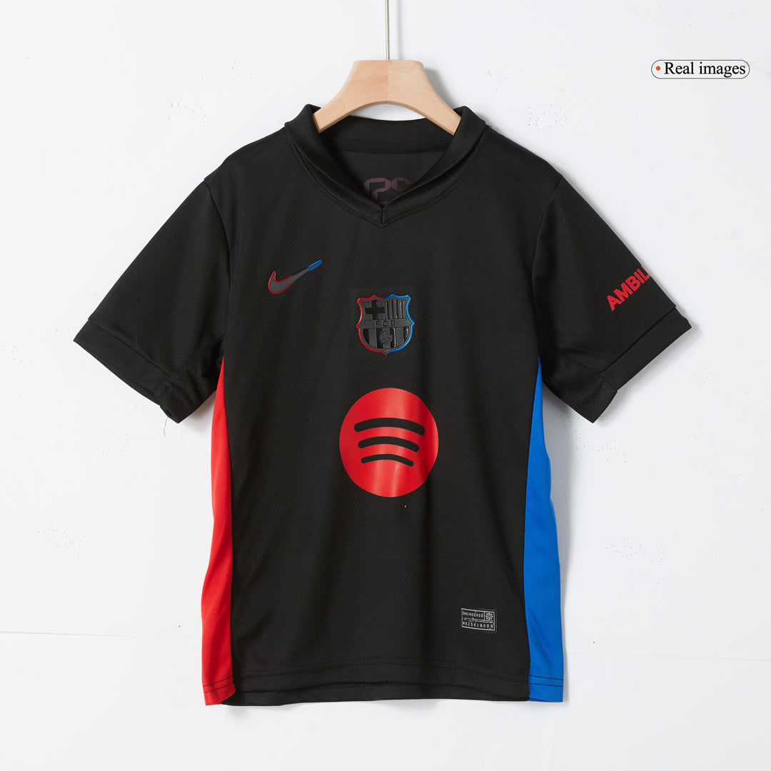 Barcelona 2024/25 Kids Away Nogometna majica (majica in kratke hlače), črna - logotip Spotify brez besedila