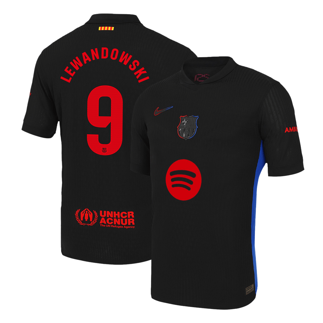 LEWANDOWSKI #9 Authentic Barcelona gostujoča nogometna majica 2024/25 črna - logotip Spotify brez besedila