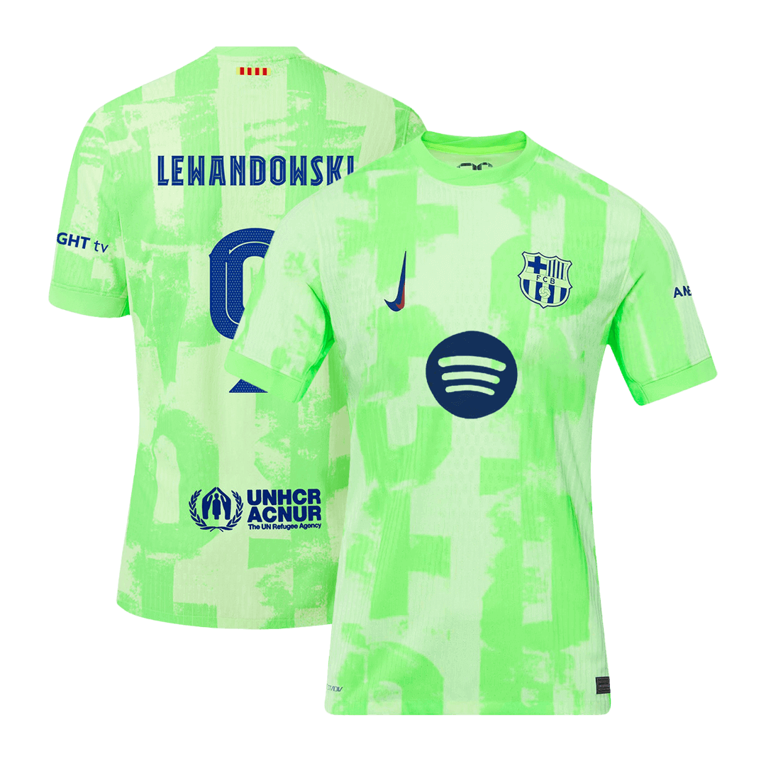 Verodostojni nogometni dres Lewandowski #9 Barcelona Third Away Soccer Jersey 2024/25- UCL (Logotip Spotify brez besedila)