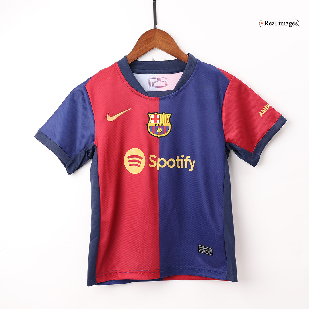 Barcelona 2024/25 Domača nogometna majica za otroke (majica in kratke hlače) rdeča in modra