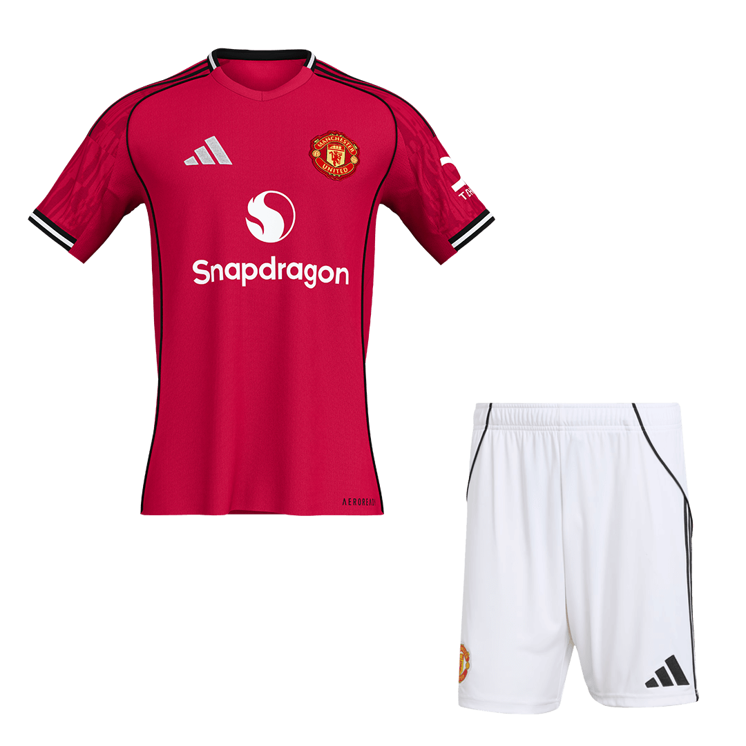 Domači nogometni dres Manchester Uniteda (dres + kratke hlače) 2025/26 rdeč