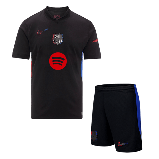 Barcelona 2024/25 Gostujoči komplet (majica in kratke hlače), črna - logotip Spotify brez besedila
