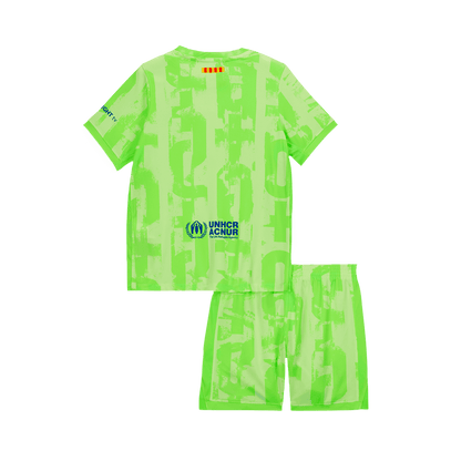 Barcelona 3rd Edition gostujoči komplet (majica in kratke hlače) 2024/25 zelena - UCL (logotip Spotify brez besedila)