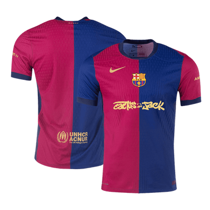 Pristna domača nogometna majica Barcelona x Travis Scott 2024/25 rdeča in modra