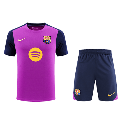 Komplet nogometnega dresa za trening pred tekmo Barcelona (majica + kratke hlače) 25/26 vijolična