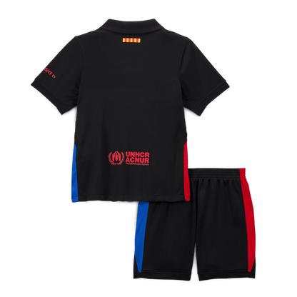 Barcelona 2024/25 Kids Away Nogometna majica (majica in kratke hlače), črna - logotip Spotify brez besedila
