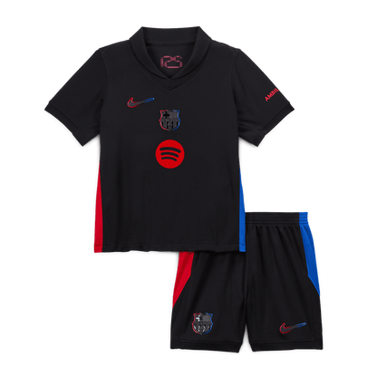 Barcelona 2024/25 Kids Away Nogometna majica (majica in kratke hlače), črna - logotip Spotify brez besedila
