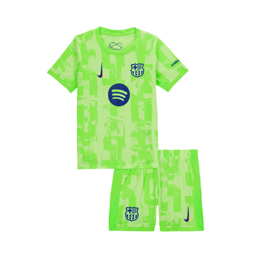 Barcelona 3rd Edition gostujoči komplet (majica in kratke hlače) 2024/25 zelena - UCL (logotip Spotify brez besedila)