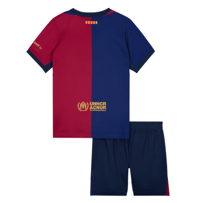 Barcelona Home Kids Nogometna majica (majica + kratke hlače) 2024/25 rdeča in modra z logotipom Spotify brez besedila