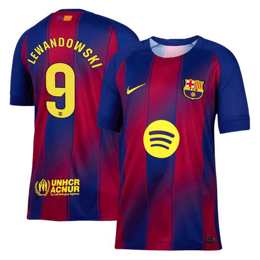 LEWANDOWSKI #9 Barcelona Domača nogometna majica 2025/26 rdeča in modra