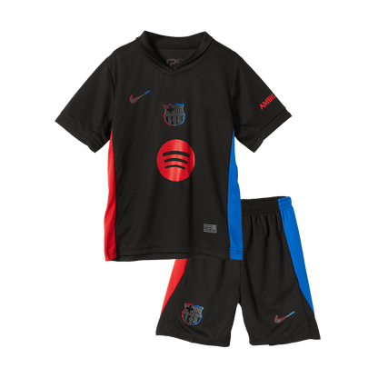 Barcelona 2024/25 Kids Away Nogometna majica (majica in kratke hlače), črna - logotip Spotify brez besedila