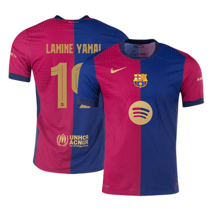 Verodostojna domača nogometna majica LAMINE YAMAL #19 Barcelona 2024/25 - logotip Spotify brez besedila+UCL