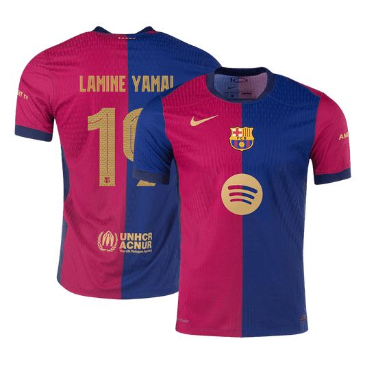 Verodostojna domača nogometna majica LAMINE YAMAL #19 Barcelona 2024/25 - logotip Spotify brez besedila+UCL
