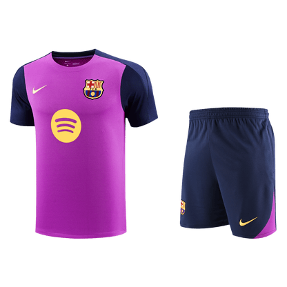 Komplet nogometnega dresa za trening pred tekmo Barcelona (majica + kratke hlače) 25/26 vijolična