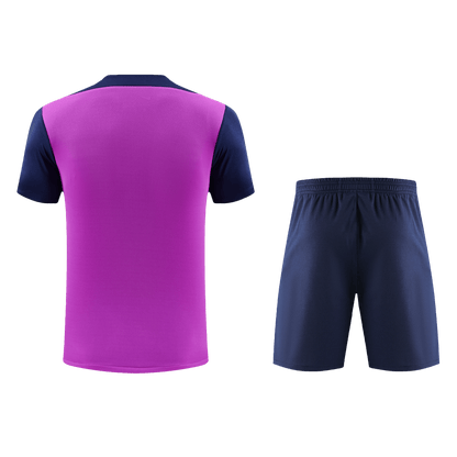 Komplet nogometnega dresa za trening pred tekmo Barcelona (majica + kratke hlače) 25/26 vijolična